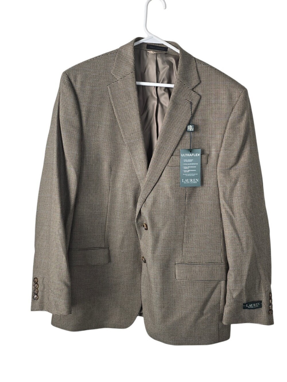 New Lauren Ralph Lauren Larson Light Brown Houndstooth Ultra Flex Blazer 44R